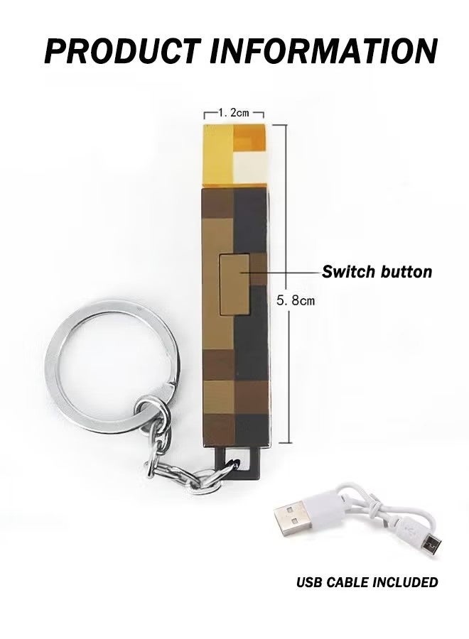 Minecraft Torch LED Keychain Night Light – 7 Color RGB Rechargeable USB Mini Torch Key Ring, Portable Bedside Lamp for Kids, Gaming Room & Home Decor - Image 3